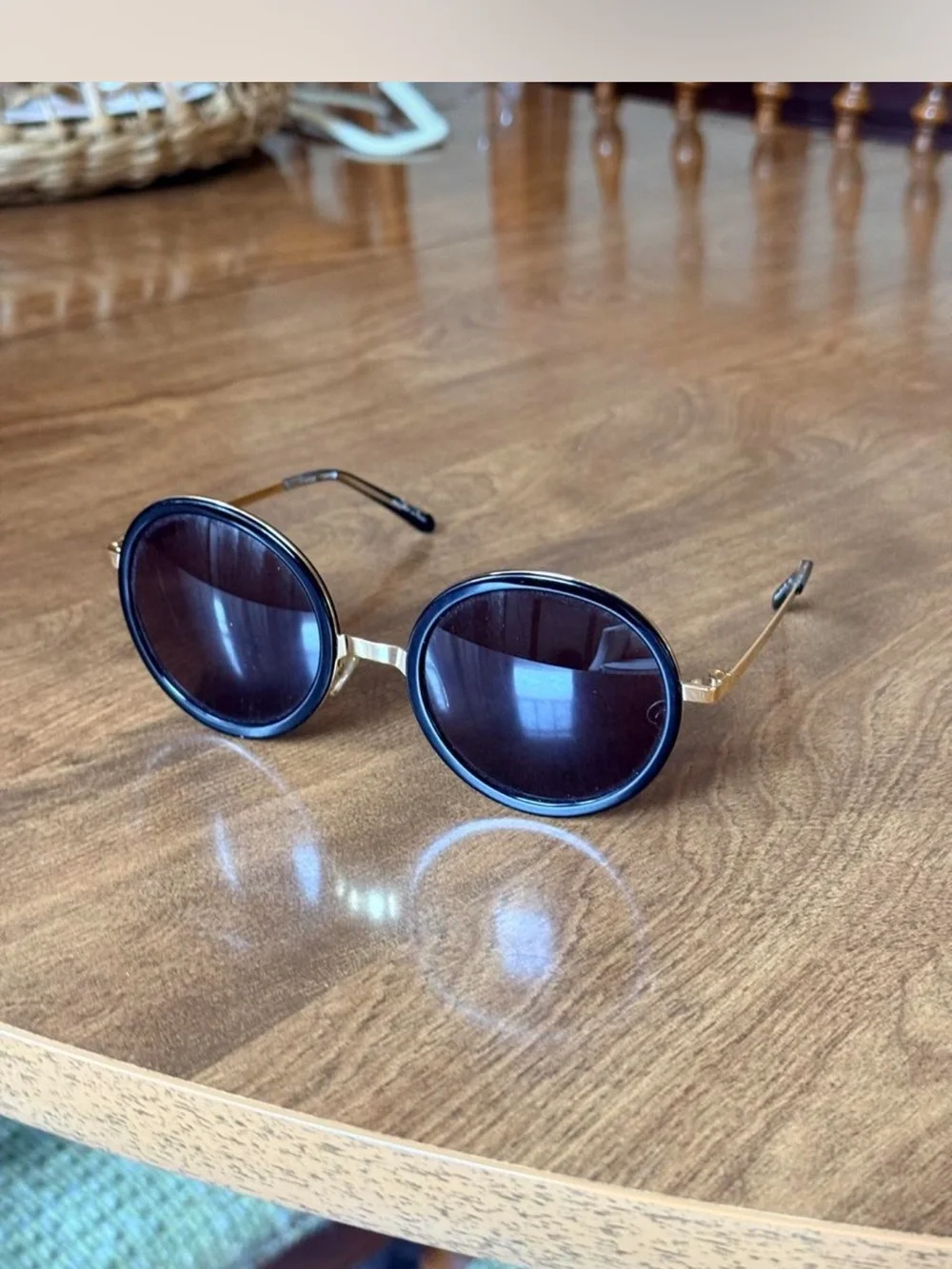 Krewe Du Optic Round Black Lens Sunglasses with Gold Frame - Women's Accessories